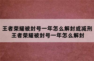 王者荣耀被封号一年怎么解封或减刑 王者荣耀被封号一年怎么解封